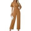 image:imageDokotoo Jumpsuits for Women Dressy Casual Overalls One Piece Short Sleeve Wide Leg Elegant Rompers Jumpers With PocketsKhaki
