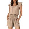 image:imageDokotoo Rompers for Women 2026 Summer Ruffle Sleeves Square Neck Drawstring Casual Jumpsuits with PocketsApricot