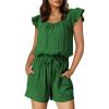 image:imageDokotoo Rompers for Women 2026 Summer Ruffle Sleeves Square Neck Drawstring Casual Jumpsuits with PocketsDark Green