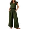 image:imageDokotoo Womens Casual Loose Overalls Jumpsuits One Piece Short Sleeve Wide Leg Smocked Waisted Long Pant RompersGreen