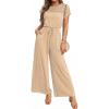 image:imageDokotoo Womens Dressy Casual Jumpsuits One Piece Outfits Drawstring Wide Leg Pants RompersOatmeal