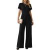 image:imageDokotoo Womens Dressy Casual One Piece Jumpsuits Short Sleeve Wide Leg Pants Rompers Vacation Summer OutfitsBlack