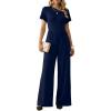 image:imageDokotoo Womens Dressy Casual One Piece Jumpsuits Short Sleeve Wide Leg Pants Rompers Vacation Summer OutfitsBlue