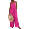 image:imageDokotoo Womens Lace Casual Overalls Summer Jumpsuit Loose Baggy Wide Leg Ruffle Pants Rompers with PocketsRose Red
