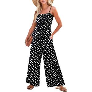 image:imageDokotoo Jumpsuits for Women 2025 Summer Floral Rompers Overalls with PocketsBlackpolka Dots