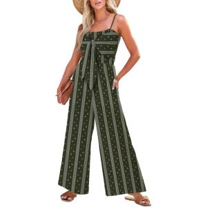 image:imageDokotoo Jumpsuits for Women 2025 Summer Floral Rompers Overalls with PocketsGreenstriped