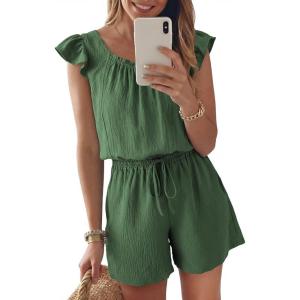 image:imageDokotoo Rompers for Women 2026 Summer Ruffle Sleeves Square Neck Drawstring Casual Jumpsuits with PocketsMist Green