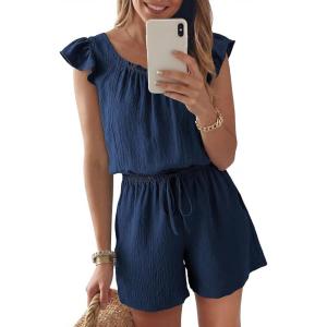 image:imageDokotoo Rompers for Women 2026 Summer Ruffle Sleeves Square Neck Drawstring Casual Jumpsuits with PocketsNavy