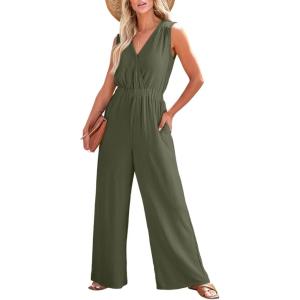 image:imageDokotoo Sleeveless Jumpsuit for Womens Dressy Casual 2025 One Piece Romper OutfitsNew Fabricarmy Green