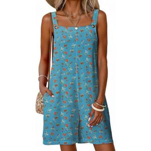 image:imageDokotoo Womens Casual Rompers Loose Overalls One Piece Sleeveless Printed Wide Leg Short Pant Jumpsuits With PocketsGreen 1