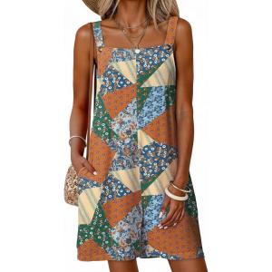 image:imageDokotoo Womens Casual Rompers Loose Overalls One Piece Sleeveless Printed Wide Leg Short Pant Jumpsuits With PocketsOrange 1