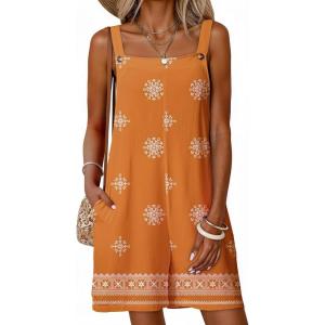 image:imageDokotoo Womens Casual Rompers Loose Overalls One Piece Sleeveless Printed Wide Leg Short Pant Jumpsuits With PocketsOrange