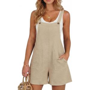 image:imageDokotoo Womens Casual Rompers Loose Overalls One Piece Sleeveless Wide Leg Short Pant Jumpsuits With PocketsApricot
