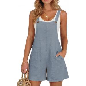 image:imageDokotoo Womens Casual Rompers Loose Overalls One Piece Sleeveless Wide Leg Short Pant Jumpsuits With PocketsBeau Blue