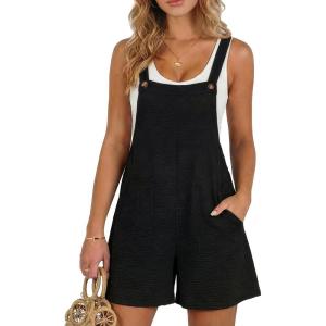 image:imageDokotoo Womens Casual Rompers Loose Overalls One Piece Sleeveless Wide Leg Short Pant Jumpsuits With PocketsBlack