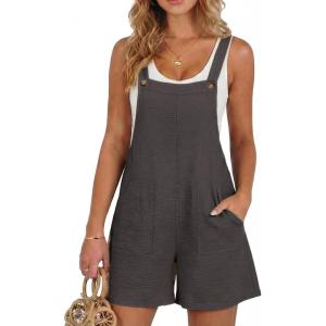 image:imageDokotoo Womens Casual Rompers Loose Overalls One Piece Sleeveless Wide Leg Short Pant Jumpsuits With PocketsMedium Grey