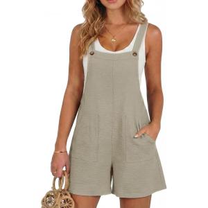 image:imageDokotoo Womens Casual Rompers Loose Overalls One Piece Sleeveless Wide Leg Short Pant Jumpsuits With PocketsParchment