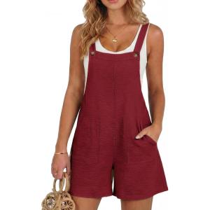 image:imageDokotoo Womens Casual Rompers Loose Overalls One Piece Sleeveless Wide Leg Short Pant Jumpsuits With PocketsRed Dahlia