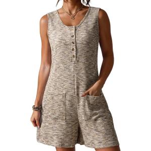 image:imageDokotoo Womens Casual Rompers Loose Waffle Knit Overalls One Piece Sleeveless Wide Leg Short Pant Jumpsuits With PocketsSmoke Gray
