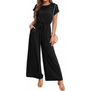 image:imageDokotoo Womens Dressy Casual Jumpsuits One Piece Outfits Drawstring Wide Leg Pants RompersBlack