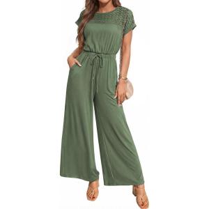 image:imageDokotoo Womens Dressy Casual Jumpsuits One Piece Outfits Drawstring Wide Leg Pants RompersMist Green