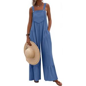 image:imageDokotoo Womens Lace Casual Overalls Summer Jumpsuit Loose Baggy Wide Leg Ruffle Pants Rompers with PocketsMyosotis