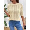 image:imageDokotoo Sweaters for Women Casual Crewneck Hollow Out Short Sleeve Shirts Loose Crochet Summer Tops BlousesApricot