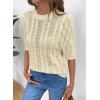 image:imageDokotoo Sweaters for Women Casual Crewneck Hollow Out Short Sleeve Shirts Loose Crochet Summer Tops BlousesApricot