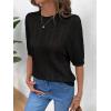 image:imageDokotoo Sweaters for Women Casual Crewneck Hollow Out Short Sleeve Shirts Loose Crochet Summer Tops BlousesBlack