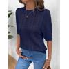 image:imageDokotoo Sweaters for Women Casual Crewneck Hollow Out Short Sleeve Shirts Loose Crochet Summer Tops BlousesNavy Blue