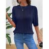 image:imageDokotoo Sweaters for Women Casual Crewneck Hollow Out Short Sleeve Shirts Loose Crochet Summer Tops BlousesNavy Blue