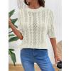 image:imageDokotoo Sweaters for Women Casual Crewneck Hollow Out Short Sleeve Shirts Loose Crochet Summer Tops BlousesWhite