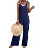 image:imageDokotoo Womens Baggy Overalls 2026 Wide Leg Jumpsuits Floral Pants Casual Loose Sleeveless Rompers with PocketsNavy Blue