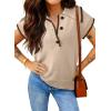 image:imageDokotoo Womens Short Sleeve Sweater Spring Summer Tops Button Collar Lightweight Knit Sweaters Vacation OutfitsApricot