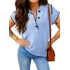 image:imageDokotoo Womens Short Sleeve Sweater Spring Summer Tops Button Collar Lightweight Knit Sweaters Vacation OutfitsSky Blue
