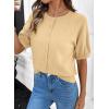 image:imageDokotoo Womens Summer Casual Puff Short Sleeve Cardigan Sweaters Lightweight Soft Crewneck Button Down Knit Sweater TopsApricot