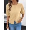 image:imageDokotoo Womens Summer Casual Puff Short Sleeve Cardigan Sweaters Lightweight Soft Crewneck Button Down Knit Sweater TopsApricot