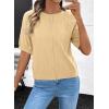 image:imageDokotoo Womens Summer Casual Puff Short Sleeve Cardigan Sweaters Lightweight Soft Crewneck Button Down Knit Sweater TopsApricot