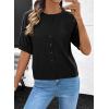 image:imageDokotoo Womens Summer Casual Puff Short Sleeve Cardigan Sweaters Lightweight Soft Crewneck Button Down Knit Sweater TopsBlack