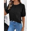 image:imageDokotoo Womens Summer Casual Puff Short Sleeve Cardigan Sweaters Lightweight Soft Crewneck Button Down Knit Sweater TopsBlack