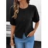 image:imageDokotoo Womens Summer Casual Puff Short Sleeve Cardigan Sweaters Lightweight Soft Crewneck Button Down Knit Sweater TopsBlack