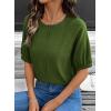 image:imageDokotoo Womens Summer Casual Puff Short Sleeve Cardigan Sweaters Lightweight Soft Crewneck Button Down Knit Sweater TopsGreen