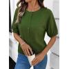 image:imageDokotoo Womens Summer Casual Puff Short Sleeve Cardigan Sweaters Lightweight Soft Crewneck Button Down Knit Sweater TopsGreen