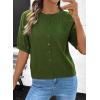 image:imageDokotoo Womens Summer Casual Puff Short Sleeve Cardigan Sweaters Lightweight Soft Crewneck Button Down Knit Sweater TopsGreen