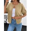 image:imageDokotoo Womens Summer Casual Puff Short Sleeve Cardigan Sweaters Lightweight Soft Crewneck Button Down Knit Sweater TopsKhaki