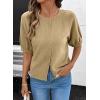 image:imageDokotoo Womens Summer Casual Puff Short Sleeve Cardigan Sweaters Lightweight Soft Crewneck Button Down Knit Sweater TopsKhaki