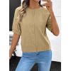 image:imageDokotoo Womens Summer Casual Puff Short Sleeve Cardigan Sweaters Lightweight Soft Crewneck Button Down Knit Sweater TopsKhaki
