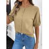image:imageDokotoo Womens Summer Casual Puff Short Sleeve Cardigan Sweaters Lightweight Soft Crewneck Button Down Knit Sweater TopsKhaki