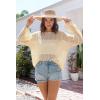 image:imageDokotoo Womens Summer Crochet Hollow Out Sweater Bell Sleeve Beach Coverup Casual Pullover Shirt Tops Vacation OutfitsBeige