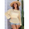 image:imageDokotoo Womens Summer Crochet Hollow Out Sweater Bell Sleeve Beach Coverup Casual Pullover Shirt Tops Vacation OutfitsBeige